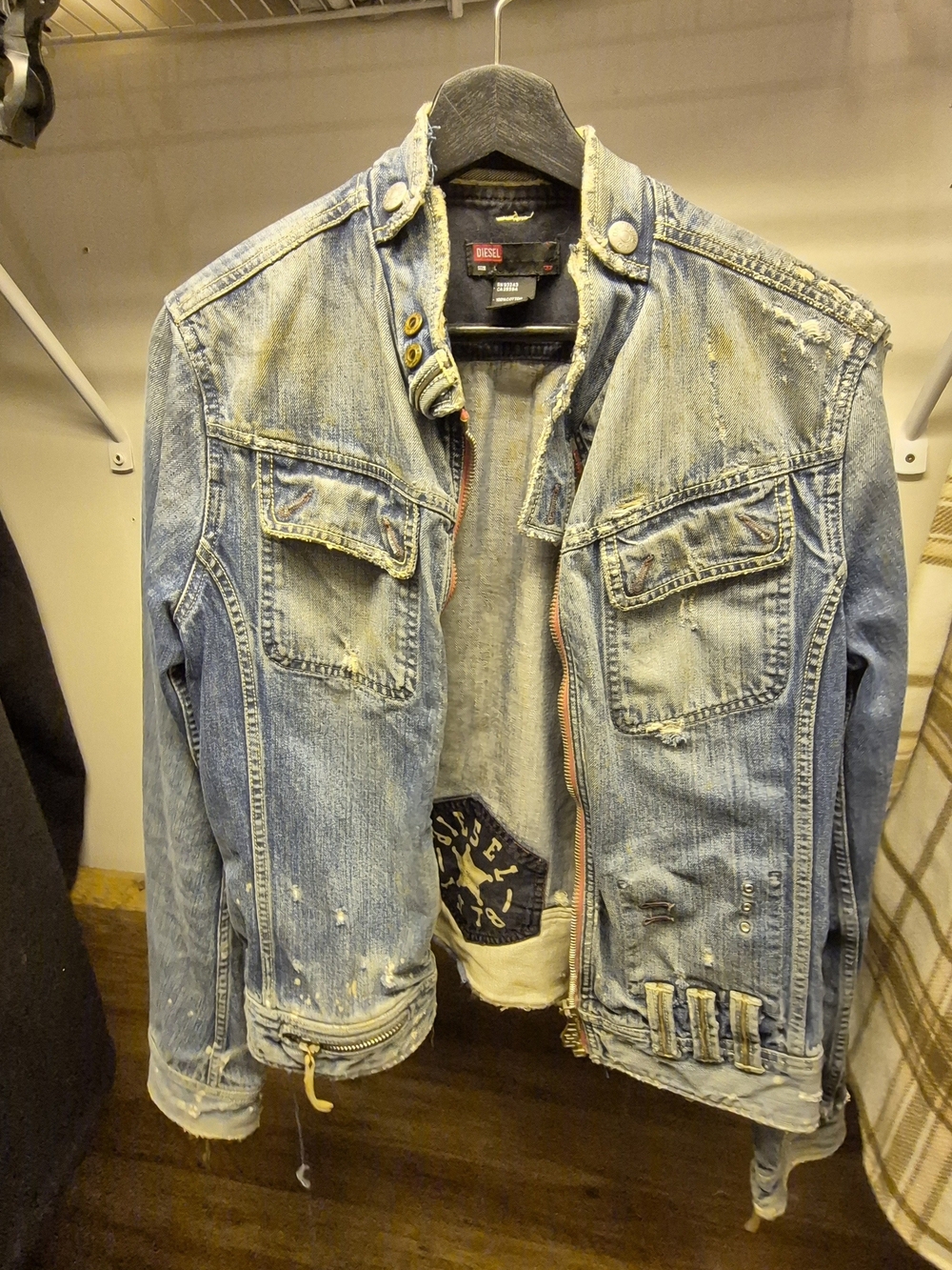70s Diesel Men’s Distressed Light Blue Denim Jacket